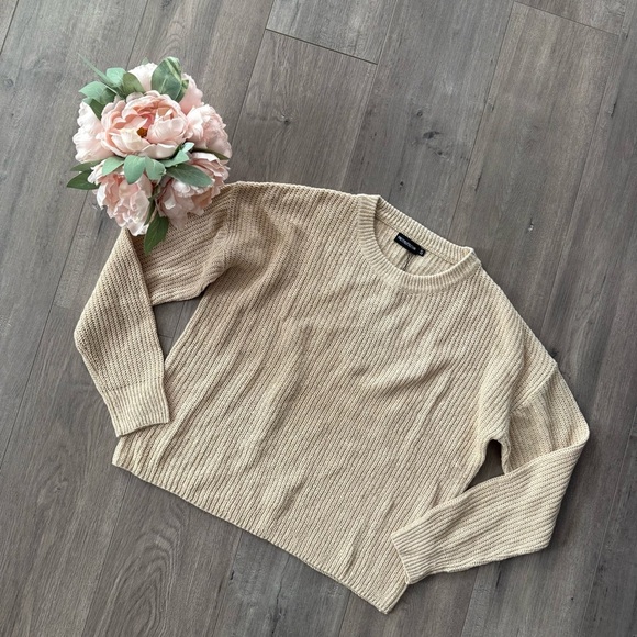 New Pretty Little Thing Taupe Basic Knit Crewneck Jumper - Picture 3 of 6